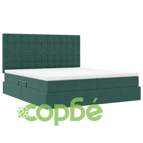 Легло тапицирано с LED осветление и матрак, кадифе, 200 x 200 см, тъмнозелено ➤ топ цена ➤ sorbe.bg