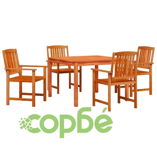 Градински комплект за хранене 5 части от масивна акация 90x90 см кафяв ➤ топ цена ➤ sorbe.bg