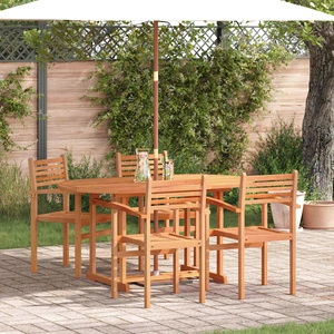 Комплект за хранене от масивно тиково дърво 5 части - кафяв 150x90 см