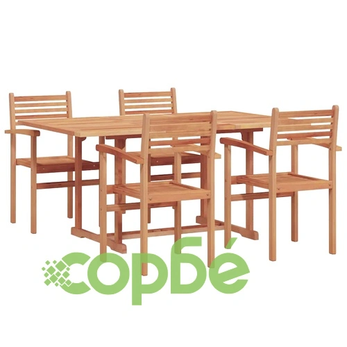 Градински комплект за хранене от масивно тиково дърво 5 части - кафяв 150x90x75 см ➤ топ цена ➤ sorbe.bg