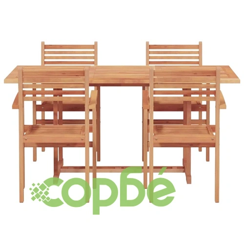 Градински комплект за хранене от масивно тиково дърво 5 части - кафяв 150x90x75 см ➤ топ цена ➤ sorbe.bg
