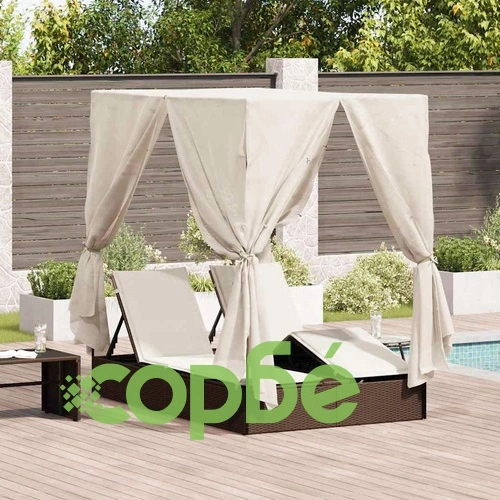 Двуетажен шезлонг с покрив кафяв 205x129x200 см PE ратан ➤ топ цена ➤ sorbe.bg
