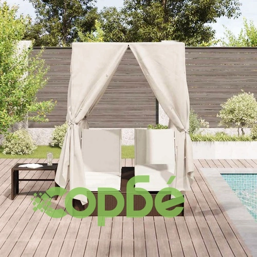 Двуетажен шезлонг с покрив кафяв 205x129x200 см PE ратан ➤ топ цена ➤ sorbe.bg