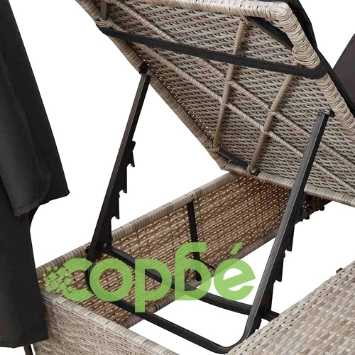 Двуетажен шезлонг с покрив от PE ратан светлосив 205x129x200 см ➤ топ цена ➤ sorbe.bg