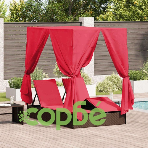 Двуетажен шезлонг с покрив кафяв 205x129x200 см PE ратан ➤ топ цена ➤ sorbe.bg