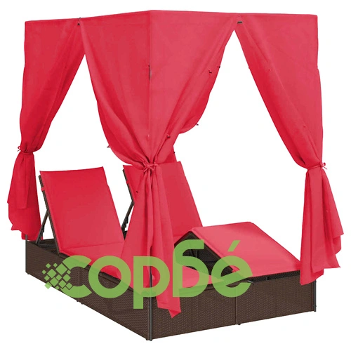 Двуетажен шезлонг с покрив кафяв 205x129x200 см PE ратан ➤ топ цена ➤ sorbe.bg