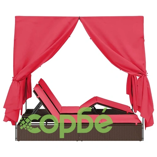 Двуетажен шезлонг с покрив кафяв 205x129x200 см PE ратан ➤ топ цена ➤ sorbe.bg