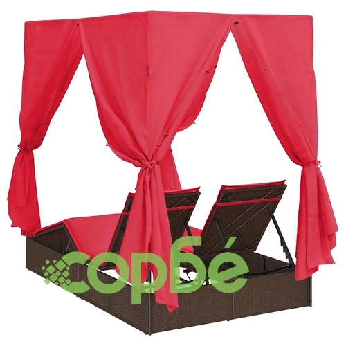 Двуетажен шезлонг с покрив кафяв 205x129x200 см PE ратан ➤ топ цена ➤ sorbe.bg