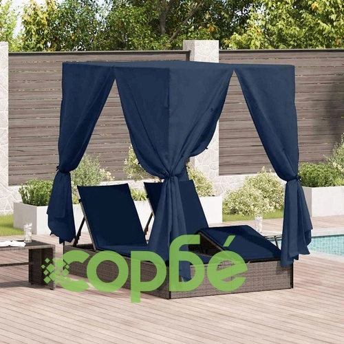 Двуетажен шезлонг с покрив сив 205x129x200 см PE ратан ➤ топ цена ➤ sorbe.bg