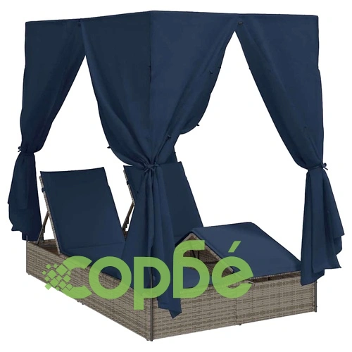Двуетажен шезлонг с покрив сив 205x129x200 см PE ратан ➤ топ цена ➤ sorbe.bg