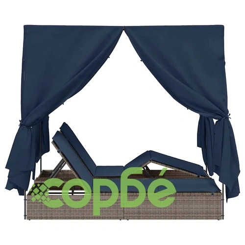 Двуетажен шезлонг с покрив сив 205x129x200 см PE ратан ➤ топ цена ➤ sorbe.bg