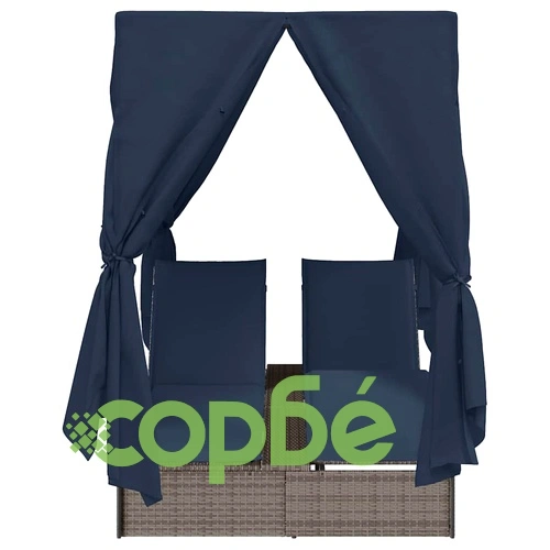 Двуетажен шезлонг с покрив сив 205x129x200 см PE ратан ➤ топ цена ➤ sorbe.bg