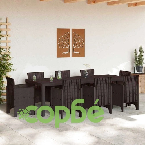 Градинска маса от полиратан кафяво 250x100x73 см за 6-8 места ➤ топ цена ➤ sorbe.bg
