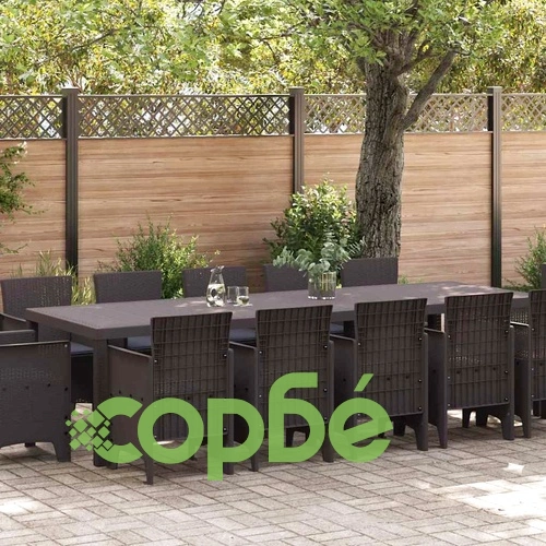 Градински комплект за хранене с възглавници 13 части полиратан кафяв ➤ топ цена ➤ sorbe.bg