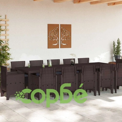 Градински комплект за хранене с възглавници 13 части полиратан кафяв ➤ топ цена ➤ sorbe.bg