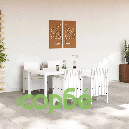 Комплект за хранене в градината 5 части бял полиратан с възглавнички ➤ топ цена ➤ sorbe.bg