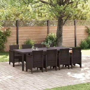 Комплект за хранене в градината 9 части кафяв полиратан 250x100x73 см