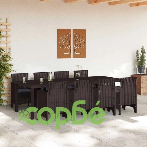 Комплект за хранене в градината 9 части кафяв полиратан 250x100x73 см ➤ топ цена ➤ sorbe.bg