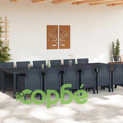 Комплект за хранене в градината 13 части антрацит полиратан 350x100x73 см ➤ топ цена ➤ sorbe.bg