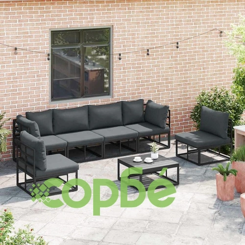 Градински диван комплект 6 места с възглавници черен алуминий 283x141.5x71 см ➤ топ цена ➤ sorbe.bg