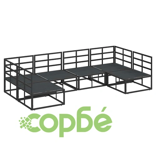 Градински диван комплект 6 места с възглавници черен алуминий 283x141.5x71 см ➤ топ цена ➤ sorbe.bg