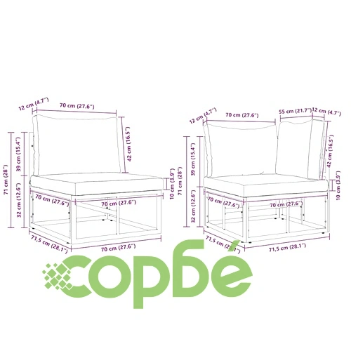 Градински модулен диван комплект 10 места с възглавници - черен алуминий 423x211.5x71 см ➤ топ цена ➤ sorbe.bg