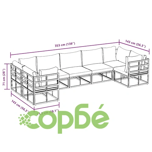 Градински Софа Комплект 7 Части с Възглавници от Черен Алуминий ➤ топ цена ➤ sorbe.bg