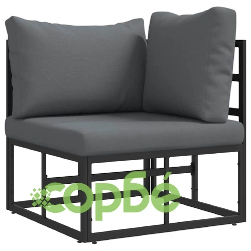 Модулен Градински Диван Комплект с 3 Части - Черен Алуминий с Възглавници ➤ топ цена ➤ sorbe.bg