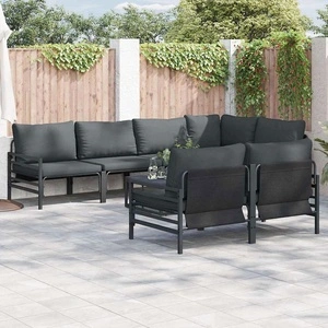 Градински Софа Комплект 7 Части от Стомана и Текстил в Антрацит