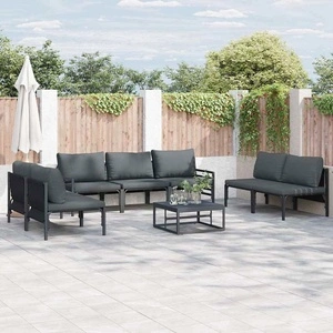 Градински комплект мебели 7 части с възглавници антрацит стомана