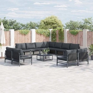 Градински комплект мебели 12 части с възглавници антрацит стомана