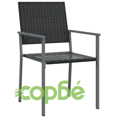 Комплект от 2 градински стола от PE ратан, черни, 54x62.5x89 см, с товароносимост до 110 кг ➤ топ цена ➤ sorbe.bg