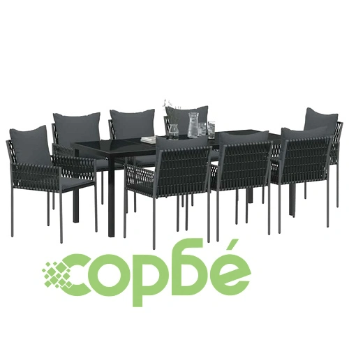Комплект за хранене в градината 9 части от полиратан - черен цвят ➤ топ цена ➤ sorbe.bg
