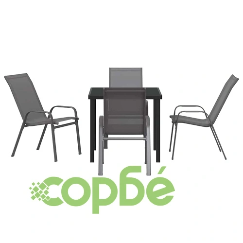 Градински комплект за хранене 5 части, стомана и текстилен плат, 80x80x73 см, сив ➤ топ цена ➤ sorbe.bg