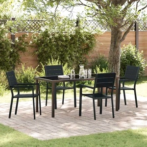Комплект за хранене в градината 5 части черен HDPE 160x80x73 см
