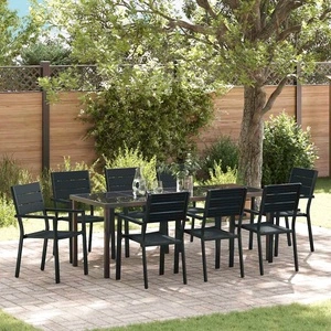 Комплект за хранене в градината 9 части черен HDPE 200x80x73 см