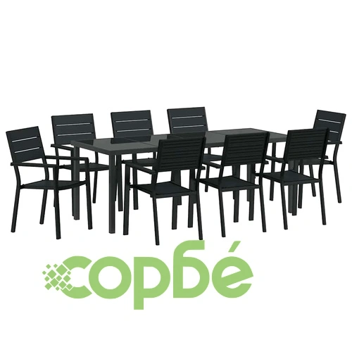 Комплект за хранене в градината 9 части черен HDPE 200x80x73 см ➤ топ цена ➤ sorbe.bg