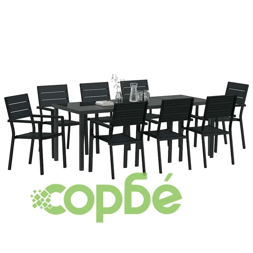 Комплект за хранене в градината 9 части черен HDPE 200x80x73 см ➤ топ цена ➤ sorbe.bg
