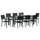 Комплект за хранене в градината 9 части черен HDPE 200x80x73 см
