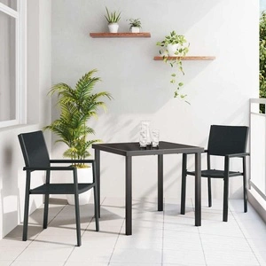 Градински комплект за хранене 3 части, полиратан, Черен, 80 x 80 x 73 см