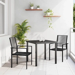 Градински комплект за хранене 3 части, PVC ратан, Черно, 80x80x73 см