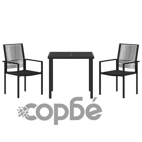 Градински комплект за хранене 3 части, PVC ратан, Черно, 80x80x73 см ➤ топ цена ➤ sorbe.bg
