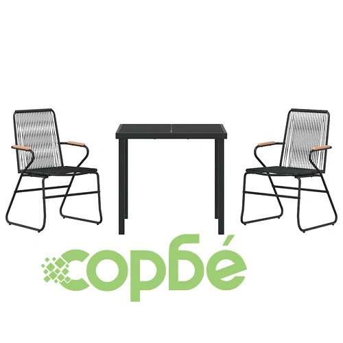 Градински комплект за хранене 3 части черен PVC ратан 80x80 см ➤ топ цена ➤ sorbe.bg
