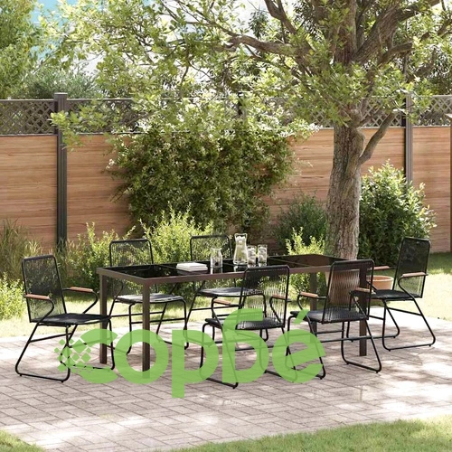 Комплект за хранене в градината 7 части черен PVC ратан 200x80 см ➤ топ цена ➤ sorbe.bg