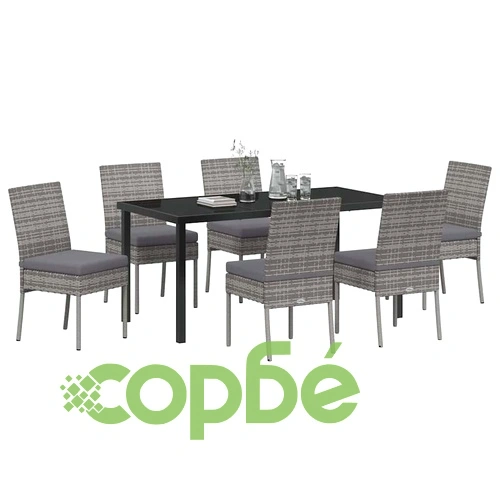 Комплект за хранене в градината 7 части сив полиратан 160x80 см ➤ топ цена ➤ sorbe.bg