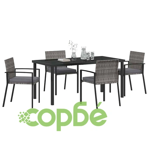 Комплект за хранене в градината 5 части Сив Полиратан 160x80 см ➤ топ цена ➤ sorbe.bg