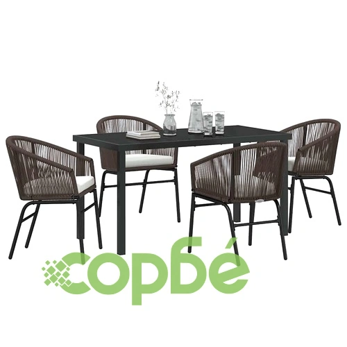 Комплект за хранене в градината 5 части от полиратан - кафяв ➤ топ цена ➤ sorbe.bg