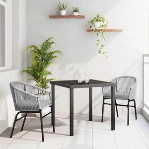 Комплект за хранене в градината 3 части - сив полиратан 80x80x73 см