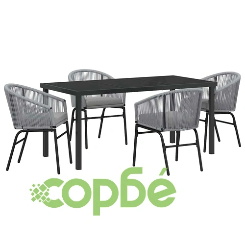 Комплект за хранене в градината 5 части - сив полиратан 160x80 см ➤ топ цена ➤ sorbe.bg