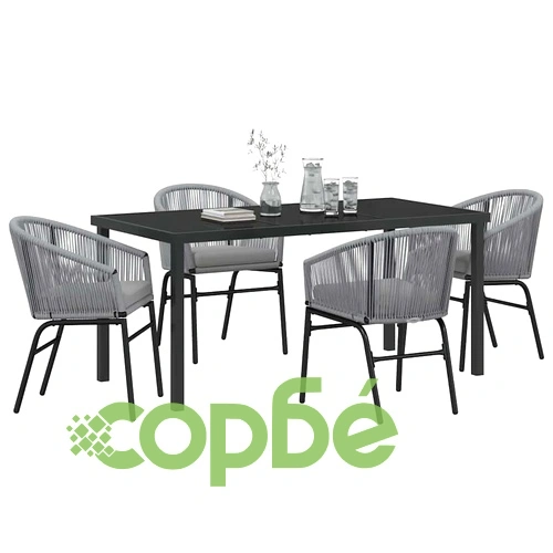 Комплект за хранене в градината 5 части - сив полиратан 160x80 см ➤ топ цена ➤ sorbe.bg